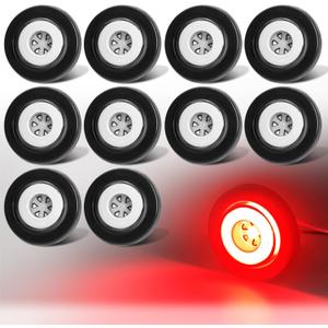 10Pcs 2" inch Round Halo 12 LEDs Trailer Boat Halo Clearance Side Marker Running Turn Lights w/Rubber Grommet Sealed Waterproof IP67 for Truck/RV/Van, DC 12V (Clear Lens_Red Light)