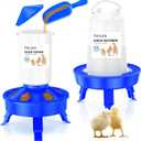 Top Filling Chick Feeder and Waterer Kit with Scoop, 3.3LBS Chick Feeder and 0.4Gal Chick Waterer with 3 Heights Adjustable Legs for Chicks (Blue)