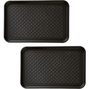 All-Weather Indoor/Outdoor Mat for Boots - Weather-Resistant Hard Plastic Shoe and Boot Tray with Raised Edge by Stalwart (Black, MEDIUM)