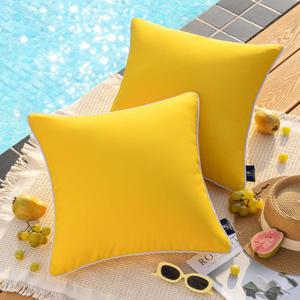 Phantoscope Pack of 2 Outdoor Waterproof Solid Throw Decorative Pillow Cover Decorative Square Outdoor Pillows Cushion Case Patio Pillows for Couch Tent Sunbrella (20''x20'', Yellow)