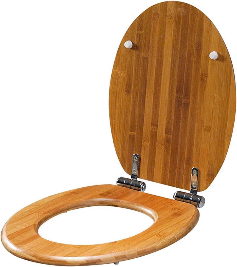 Wooden Toilet Seat Round, Quiet Soft Close Toilet Seats with Stainless Steel Hinges, Quick Release for Easy Assembly, Anti-Pinch Natural Bamboo Toilet Lid,Bamboo
