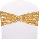 Pack of 48 Chair Sashes Sequin Stretchy Spandex Bands Decorative Bows One-Sided Sequins Decor for Romantic Wedding Party Home Chair Cover Sash Decorations - Gold