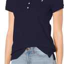Nautica Women's 5-Button Short Sleeve Cotton Polo Shirt (Navy, Small)