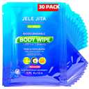 Extra Large & Thick Body Wipes (8"x12", 33% Thicker), 30 Individually Wrapped Travel Essentials for Gym, Hiking & Post-surgery - Biodegradable with Aloe, Chamomile & Vitamin E, Unscented