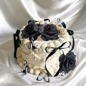 Gothic Cake Decorations Bows Butterfly Black Rose Cake Topper Butterfly Coquette Cake Toppers for Goth Birthday Party Supplies