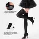 Women's Satin Bows Thigh High Stockings Hold-ups Snag-Resistant Knee High Long Socks (Large, 2-black White)