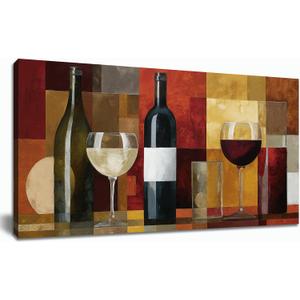 Tarfupth Large Wine Glass Canvas Wall Art for Living Room Geometric Wall Art Abstract Artwork Modern Canvas Prints for Bedroom Kitchen Home Office Decor Room Aesthetic 20x40 Inch