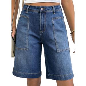 Astylish Summer 2026 Wide Leg Jorts Shorts for Women High Waisted Stretchy Denim Short Pants Casual Bermuda Jean Trousers with Pockets Beau Blue Size 8