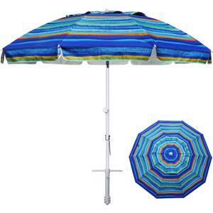 AMMSUN 8 Feet Large Beach Umbrella with Sand Anchor Heavy Duty High Wind Portable Outdoor Umbrellas UV 50+ Protection Air Vent Tilt Patio Garden Pool