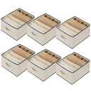 Baesyhom 6 Pcs Large Size Wardrobe Clothes Organizers 6 Grids for Pants, Jeans, Sweater, T-shirt, Thin Coat, Dress Stackable Closet Drawer Organizer Storage Bin Container with Sturdy Handles, Beige