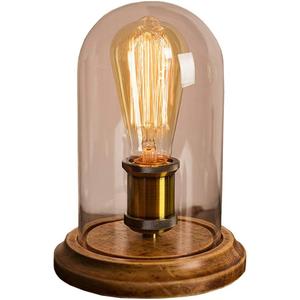 Farmhouse Table Lamp, Vintage Desk Decor with Glass Shade, Edison Bulb Included
