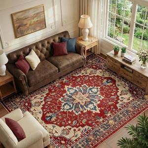 RELEANY Washable Area Rug, 6'x9', Red/Blue