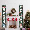 Merry Christmas Porch Signs, 2pcs Christmas Vertical Porch Signs Xmas Gift Boxes Snowman Porch Sign Front Door Banners Decorations for Xmas Party Outdoor Indoor Decor Supplies (71x12 Inch)