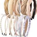 2 x Headband Holder Organizer Two-Tier with Marble Base: Jewelry Display for Women, Hair Accessories Storage Stand Scrunchie Necklace rack for Girls, for Bathroom, Vanity, Dresser, White