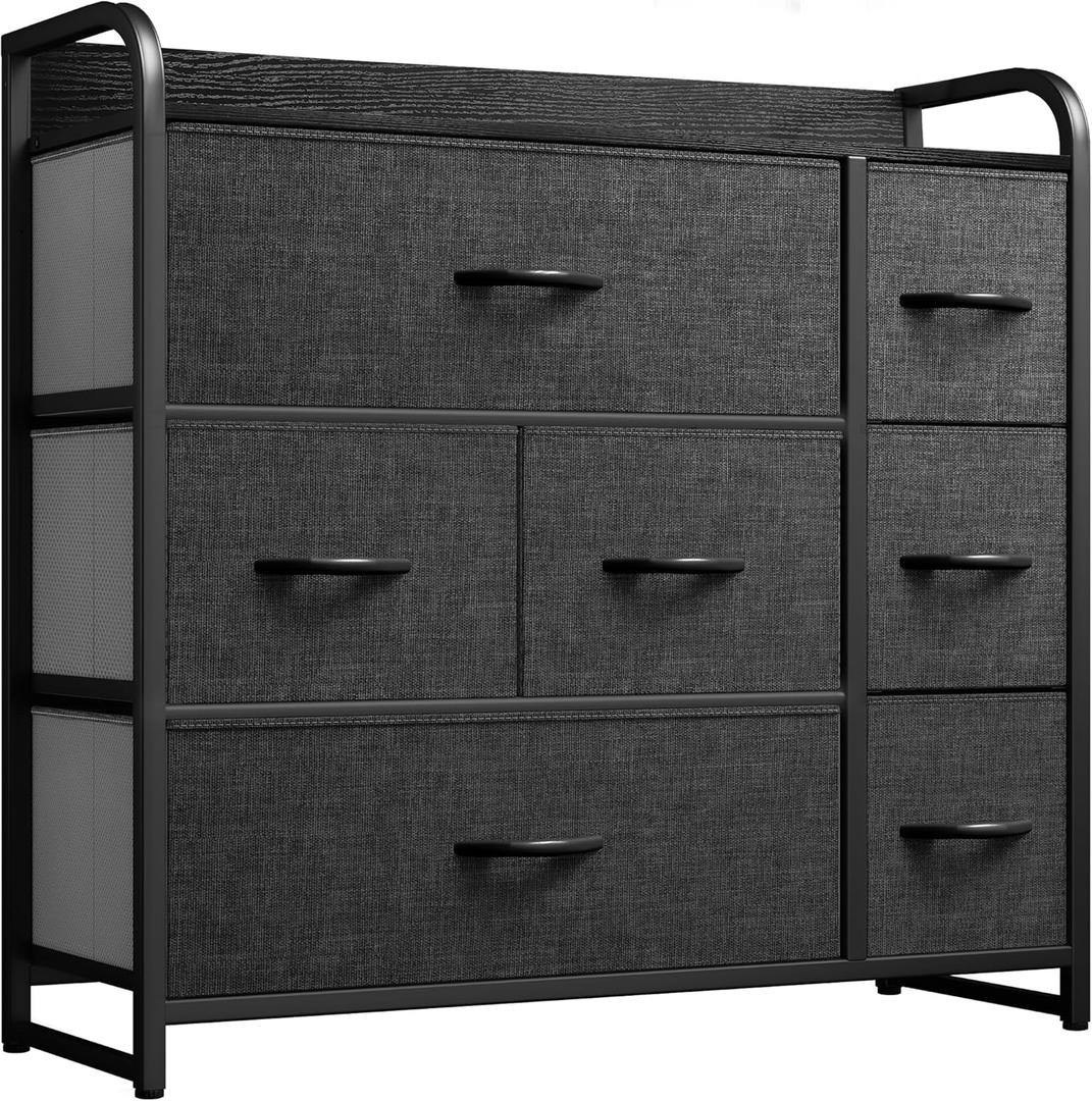 YITAHOME Dresser for Bedroom, Fabric Dresser with 7 Drawers, Furniture Storage Tower Cabinet for Bedroom, Living Room, Hallway, Closet, Black Wood Grain