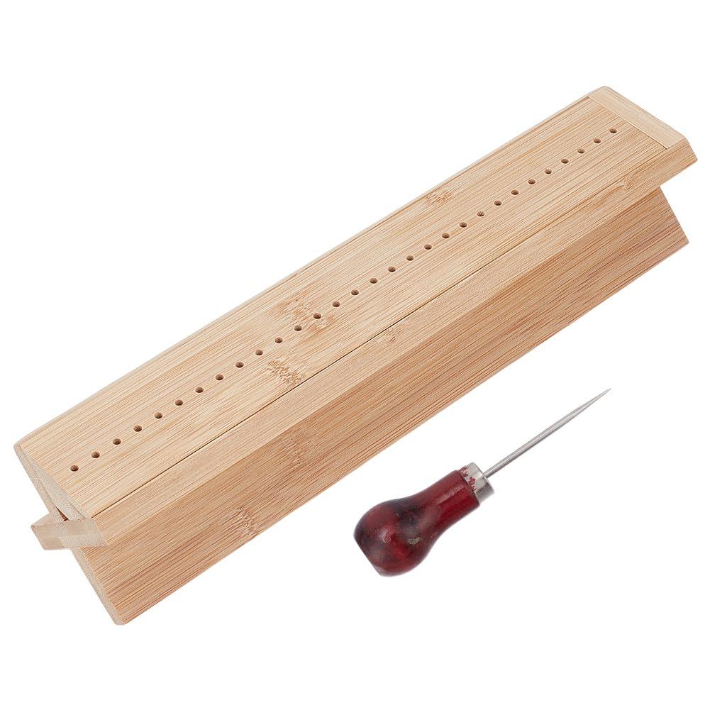 WEBEEDY 32cm Bamboo Book Binding Cradle with Metal Awl Bookbinding Punching Tool Kit Portable Binding Supplies Wooden Craft Tool Set for DIY Journals Scrapbooking Making Christmas Decoration Gift