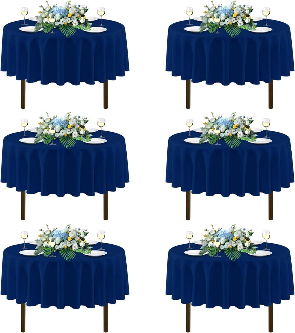 sancua Navy Blue Round Tablecloths 70 Inch, 6 Pack - Circle Fabric Cloth Table Cloths for Wedding Party Banquet Birthday, Washable Polyester Table Cover (Fit 20-58 Inch Tables)