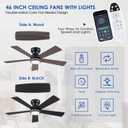 Black RGB Ceiling Fans with Lights - 46" Flush Mount Ceiling Fan with Remote APP, RGB+3CCT Dimmable Led Light, Reversible 6 Wind Speeds&2H Timer, Low Profile Modern Fan Light Fixture for Bedroom Party