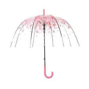 Cherry Blossoms Umbrella Cute Transparent Bubble Umbrella Clear Dome Semi-Automatic Sunny Umbrella for Kids Girls Boys or Women Romantic Windproof Wedding Decoration Umbrella