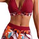 Women's Two Piece Halter Swimsuit V Neck Push Up Bikini Set Swimwear with Boyshorts Swimwear for Swimming Pool, L