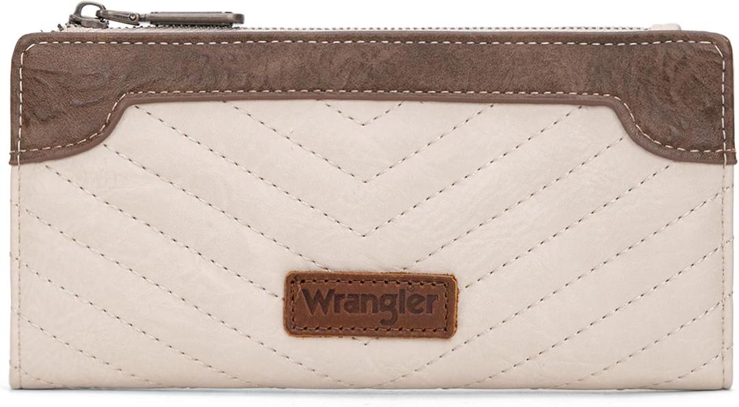 Montana West Wrangler Women's Wallet Travel RFID Wallet Womens Slim Bifold Wallets, Card Cases & Money Organizers White Wallets for Women Ladies Female with Smooth Zippers