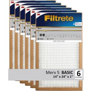 Filtrete 14x24x1 Air Filter, 3M MERV 5 HVAC AC Furnace Filter Replacement, 6-Pack (Actual Size 13.81x23.81x0.88 in)