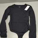 Camdoria Women's Tummy Control Bodysuit Crew Neck Long Sleeve Body suit Second-skin Feel Tops, S, Black