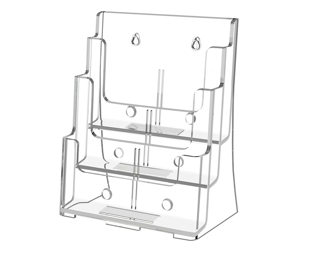 Acrylic Brochure Holder 8.5x11, Clear 3 Tier Magazine Holder Brochure Display Stand With Removable Divider for 4 x9 Inch Literature Pamphlet Flyer Holder for Wall Mount or Countertop