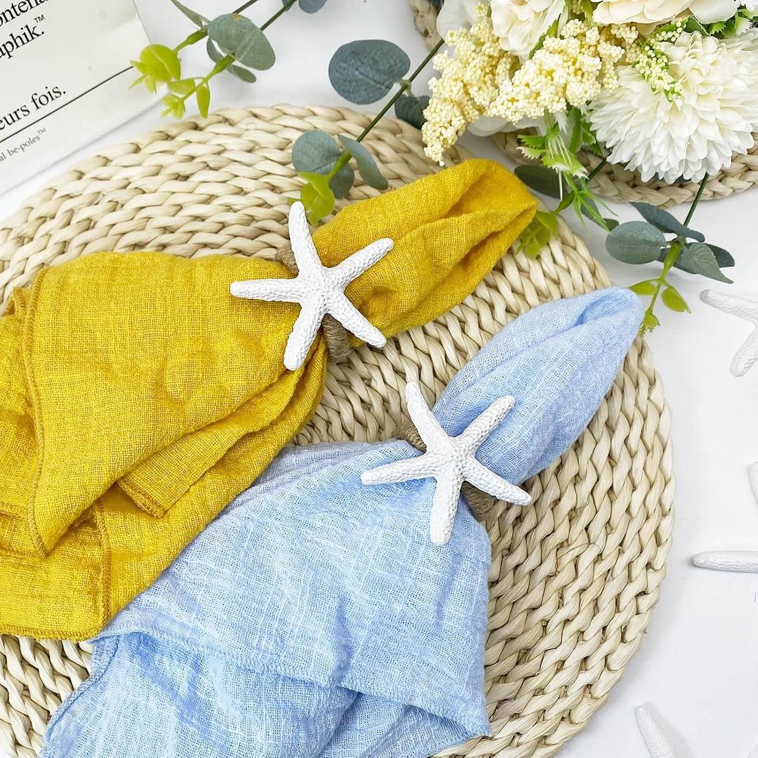 WINGFISH Starfish Napkin Rings Set of 12 White Sea Star Napkin Rings Bulk for Coastal Beach Dinning Table Decoration, Cute Napkin Ring Holders for Party Gathering Banquet Wedding Birthday