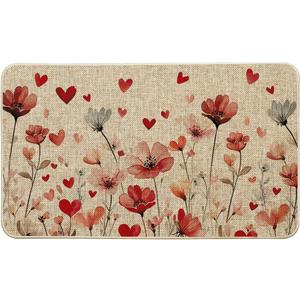 Artoid Mode Flowers Love Heart Valentines Doormat,Home Decor Low-Profile Door Mat Switch Rug Floor Mat for Indoor Outdoor 17x29 Inch