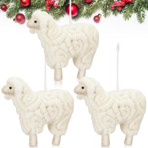 Jenaai 3 Pieces Felt Sheep Christmas Ornaments Sheep Decorative Hanging Ornaments Vintage Farm Wooly Lamb Tree Xmas Pendant Curly Decor for Holiday Figurines Gifts (Classic)