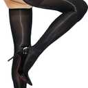 HTRUIYA Suspender Stockings for Women Sheer Garter Tights Lace Top Suspender Pantyhose 8 Denier (One Size, Black)
