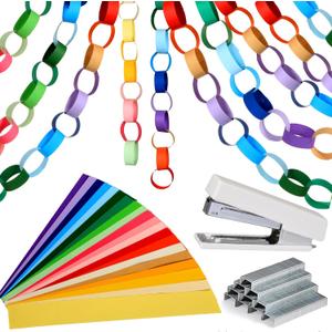 2000 Sheets Colorful Paper Chain Garlands Construction DIY Crafts Rainbow Paper Strips 1x8 Inch Assorted Colors DIY with Stapler and 4 Boxes Staple for Classroom Activities Birthday Party Decorations
