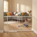 Extra Wide Baby & Dog Gate 62-67 Inch, Pressure Mounted No Drilling, Adjustable Indoor Safety Gate for Stairs & Wide Doorways - Metal Design for Kids and Pets, White