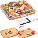 Charcuterie Board with Clear Lid, 2-in-1 Bamboo Cheese & Cutting Board for Kitchen with Single Storage, Covered Snack Serving Tray, Includes 2 Plastic Cutting Mats & 4 Cheese Knives, Hostess Gifts