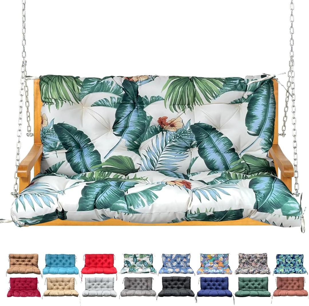 Porch Swing Cushion with Backrest,Waterproof Bench Cushion for Outdoor Furniture,2-3 Seater Replacement Thickened swing cushion with Ties,Patio,Outdoor,Backyard and Garden (Hawaiian Flower,60x40")