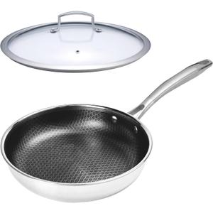 Crucible Cookware Hybrid Nonstick Frying Pan, 11-Inch, Tri-ply Stainless Steel + Tempered Glass Lid, Compatible with All Cooktops