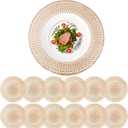 12 Pack Wedding Gold Place Mats 15'' Hollow Out Pressed Vinyl Metallic Round Placemats Washable Heat Resistant Non Slip Table Mats for Boho Dinner Party Table Centerpiece Dining Decoration