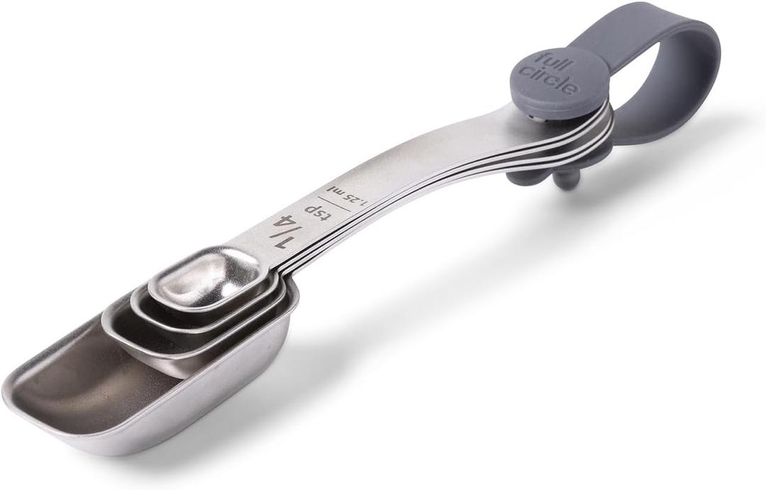 Full Circle Skinny Dip, Stainless Steel Measuring Spoons, 4-Piece Set - 1/4 tsp, 1/2 tsp, 1 tsp, and 1 Tbsp - Perfect for Spice Jars - Dishwasher Safe
