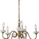 5-Light Gold Dining Room Chandelier,25.5" Wide,Mid Century Modern
for Living, Kitchen, Entryway, Brushed Brass Finish, Compatible Dimmable E12 Bulbs, 47.2" Adjustable Chain,Quick Install