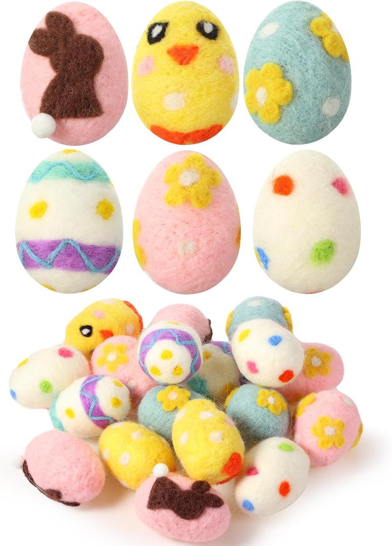 Moukeren 18 Pcs Felted Wool Easter Eggs Pastel Colorful Decorative Easter Eggs for Spring Tree Hanging Ornaments,2.4 in Tall