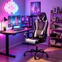 FDW Gaming Chair PU Leather Computer Chair Executive Headrest Lumbar Support Ergonomic Racing Desk Chair with Armrests 360° Swivel & Caster Five Star Metal Base for Office or Gaming
