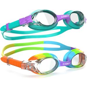 K20 Swimming Goggles for Kids Girls Boys Age 3-10 Years Old, Anti-fog 100% UV Protection with Travel Bag (#92.[2pack] Rainbow & Teal Purple)