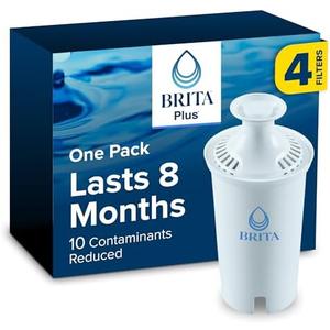 Brita Plus Water Filter, BPA-Free, High-Density Replacement Filter for Pitchers and Dispensers, Reduces 2x Contaminants*, Lasts Two Months or 40 Gallons, Includes 4 Filters