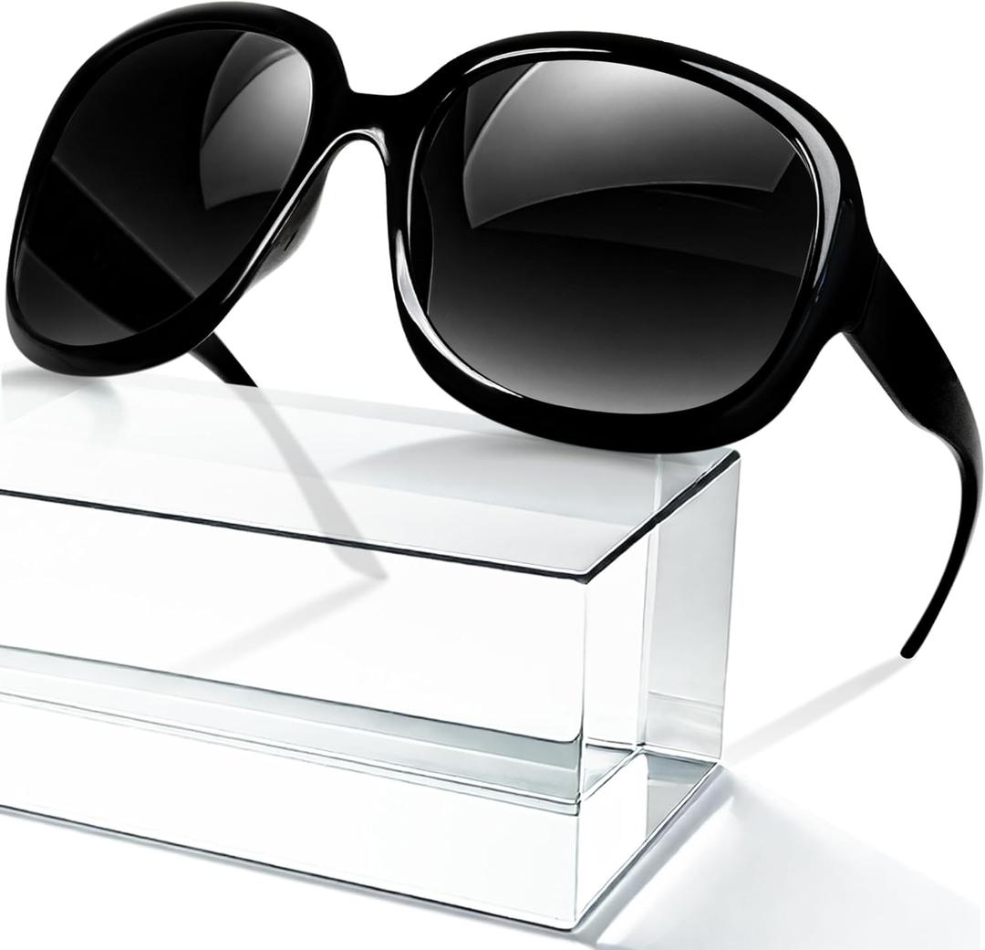 miyya Bug Eye Oversized Polarized Sunglasses Womens, Trendy Retro Sun Glasses for Women 2025, Oversized UV Protection Shades (Black/Black)