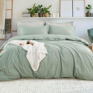 EMME Cotton Twin Duvet Cover Sage Green 2-Piece Soft 100% Washed Cotton Comforter Cover Linen Like Bedding Set Zipper Closure & Corner Ties (Sage Green, Twin)