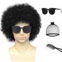 70s Disco Afro Wig for Men & Women - Black Curly Costume Wig Perfect for Halloween, 60s 70s Hippie, Funk Party, Cosplay (Black)