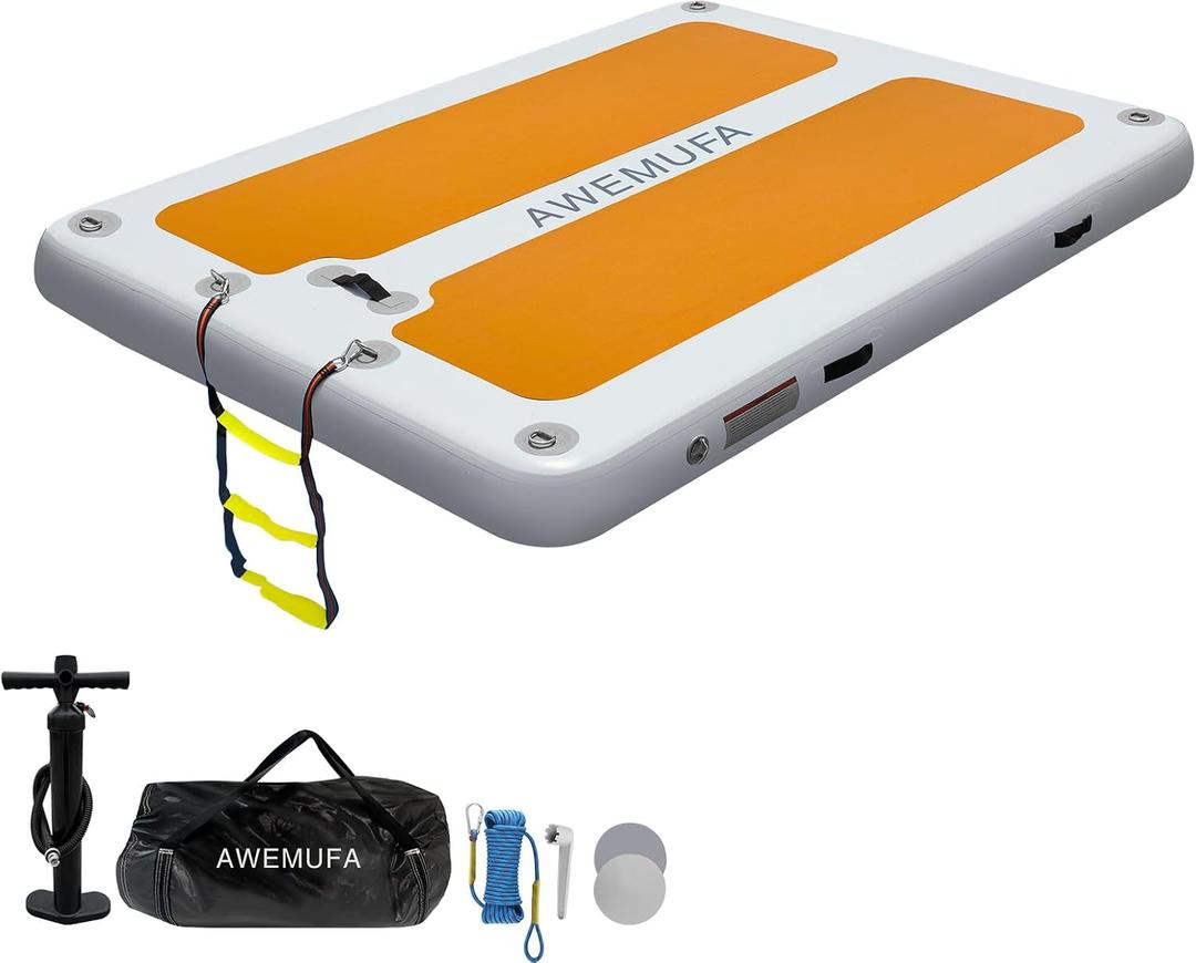 AWEMUFA 10ft x 6.6ft x 8inches Floating Dock with Non-Slip PVC Surface Inflatable Swim Platform Dock, Water Mat Inflatable Raft Island for Lake Pool Beach Ocean