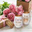 Mother's Day Table Decorations, Best Mom in the World Glass Candle Holder, Table Centerpiece for Birthday & Party, Gifts for Mom from Daughter Son, White & Gold 1 Pack
