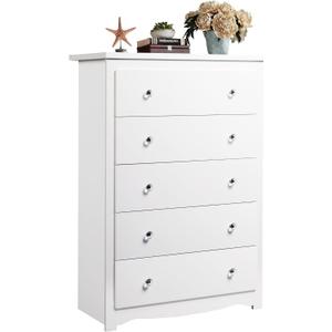 WLIVE White 5 Drawer Wood Dresser, Wooden Chest of Drawers for Bedroom, Storage Cabinet and Organizer Drawers for Living Room, Hallway, Closet, Measuring 15.75" W*31.50" D*45.35" H